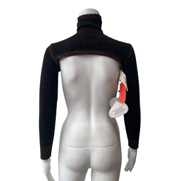 $390 NWT Isa Boulder Black Multi Plain Turtleneck LS Shrug Techno Knit Top sz S - Picture 5 of 10